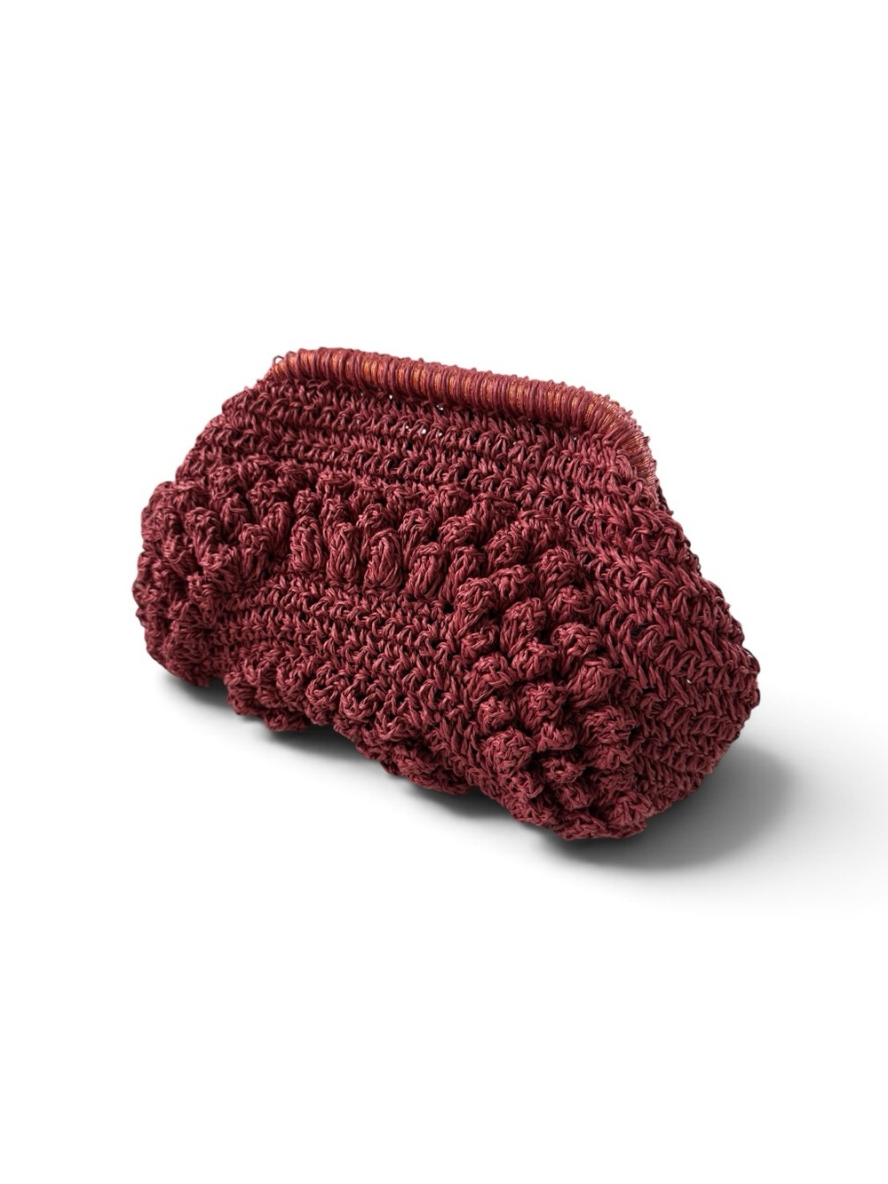 Zara Maroon Crochet Clutch with Decorative Frame Top